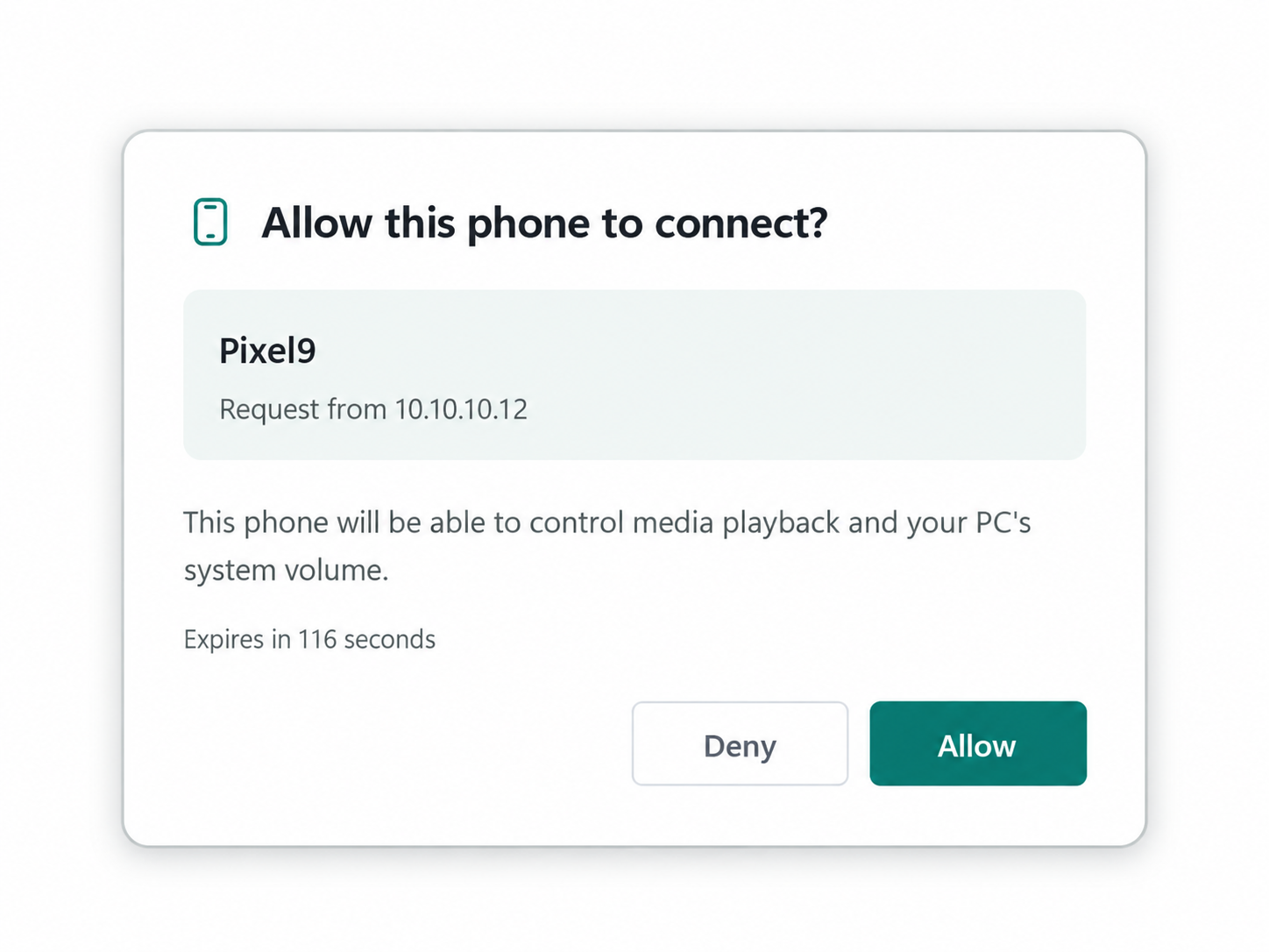 Illustration of a RemoTune phone connection request with Allow and Deny buttons